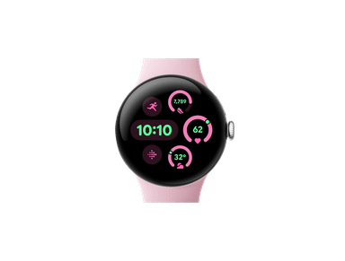 Google Pixel Watch 3 41mm – Polished Silver Aluminum Case with Rose Quartz Active Band