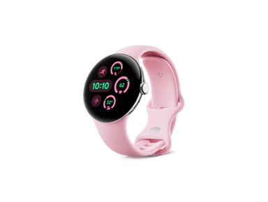 Google Pixel Watch 3 41mm – Polished Silver Aluminum Case with Rose Quartz Active Band